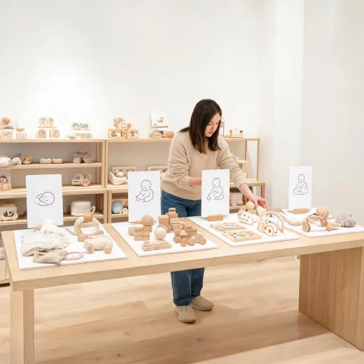 Retail educator preparing age-stage display