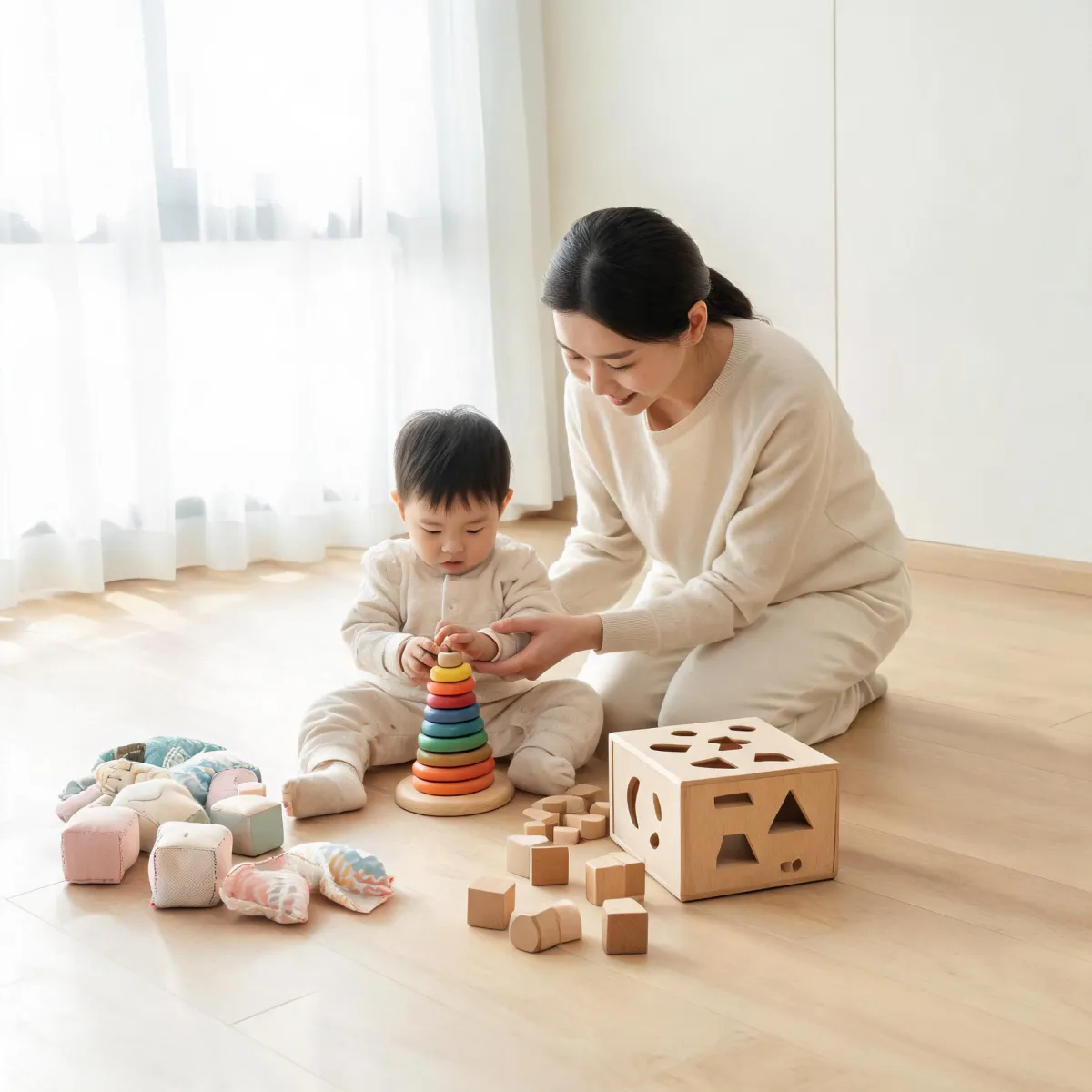 Developmental play kit on a bright nursery floor