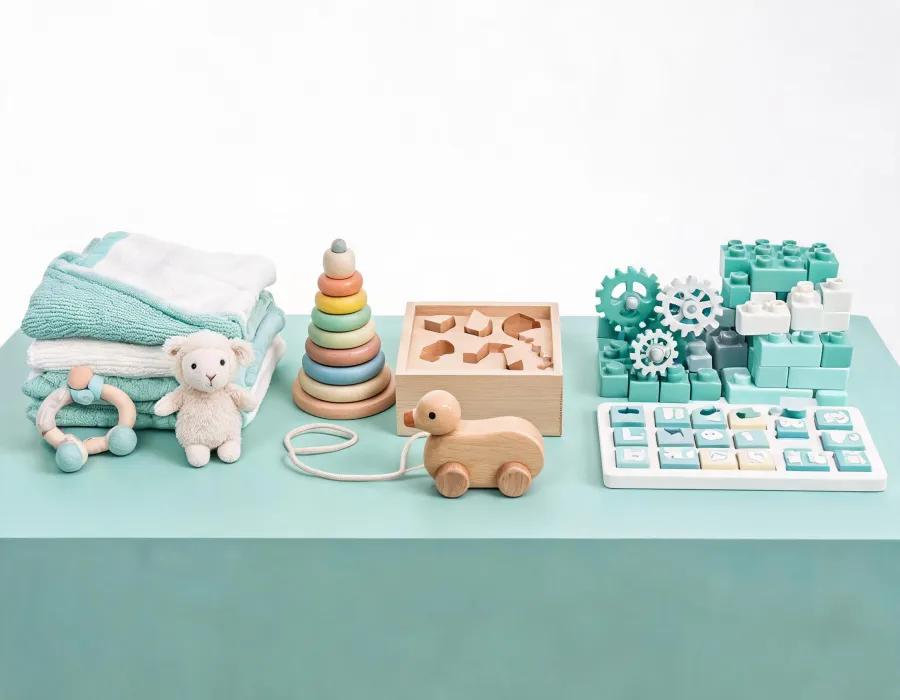 Age-stage play assortment displayed for gifting